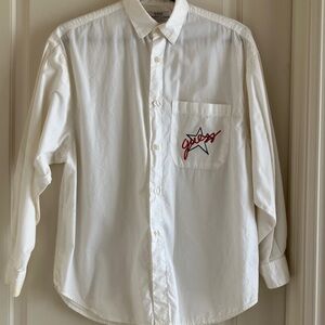 Guess by Marciano White Button Down Shirt with Red Embroidery